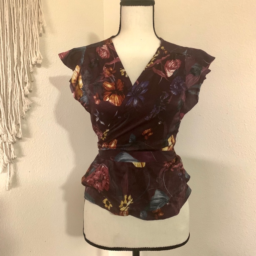 plum, wrap blouse